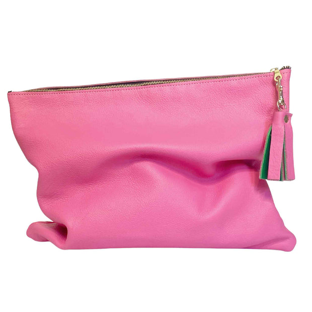 Genuine Leather Nellie Clutch In Candy Pink
