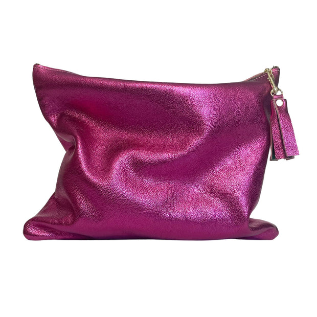 Genuine Leather Nellie Clutch In Metallic Pink