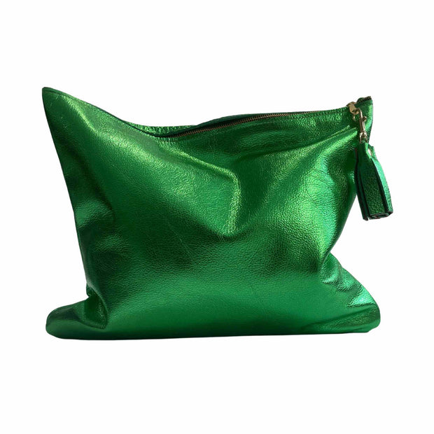Genuine Leather Nellie Clutch In Metallic Green