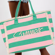 Canvas Tote Bag With Cabana Stripe